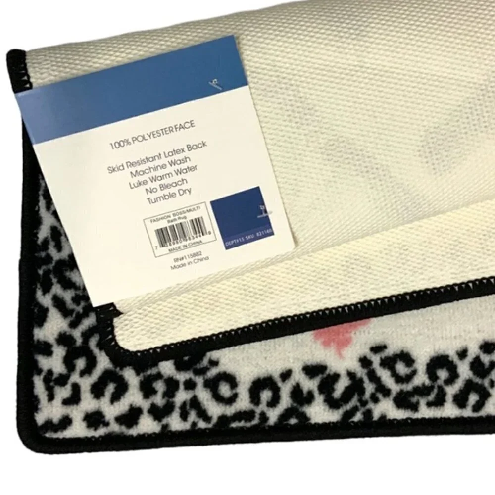 Fashion Girl Boss Animal Print Makeup Mat Rug 20 in X 32” White Pink Black Multi